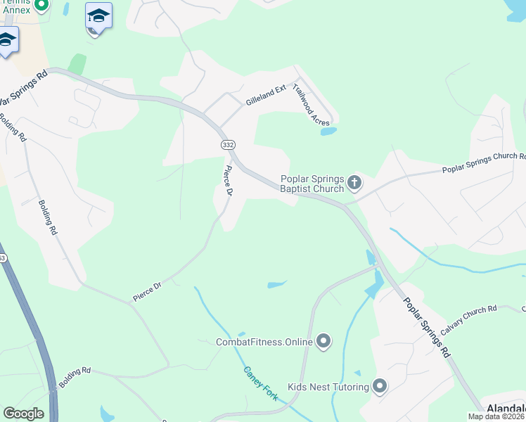 map of restaurants, bars, coffee shops, grocery stores, and more near 3510 Poplar Springs Road in Gainesville