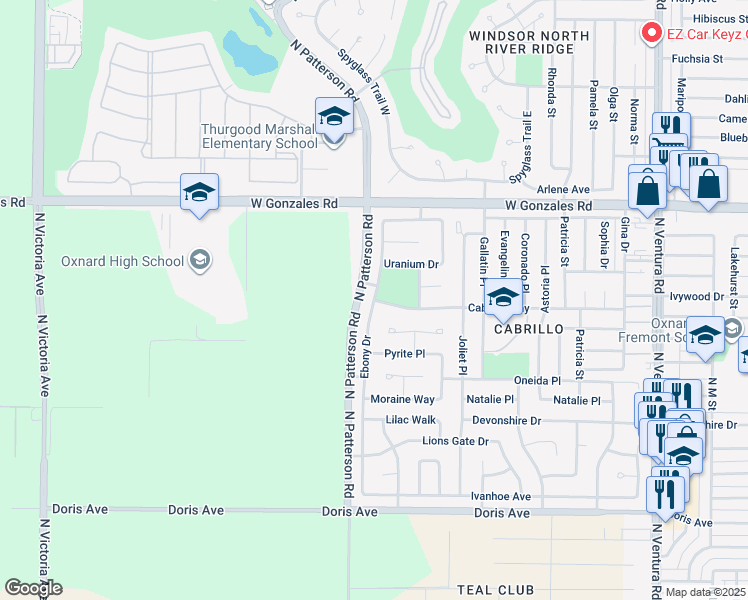 map of restaurants, bars, coffee shops, grocery stores, and more near 2799 Cabrillo Way in Oxnard