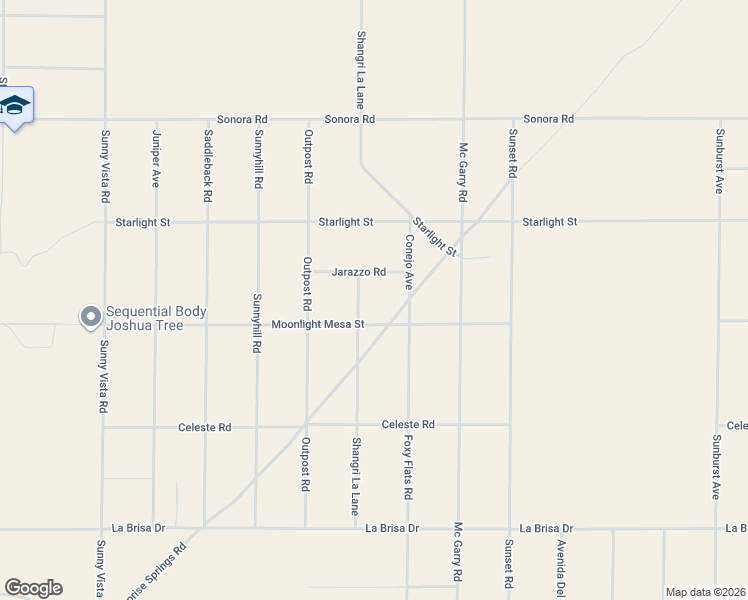 map of restaurants, bars, coffee shops, grocery stores, and more near Jarazzo Road in Joshua Tree