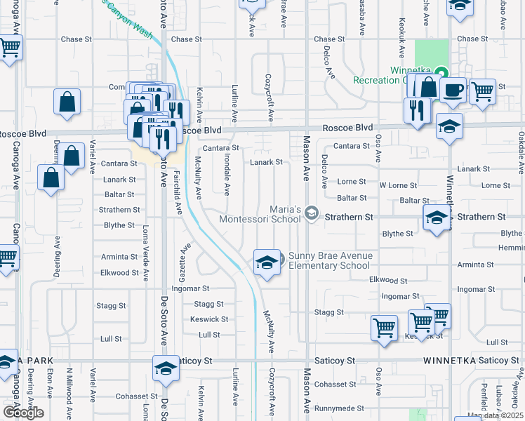 map of restaurants, bars, coffee shops, grocery stores, and more near 8008 Limerick Avenue in Los Angeles