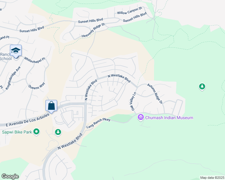 map of restaurants, bars, coffee shops, grocery stores, and more near 3127 La Casa Court in Thousand Oaks