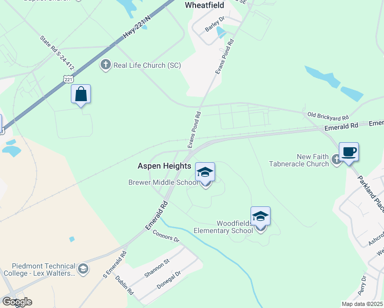 map of restaurants, bars, coffee shops, grocery stores, and more near 1000 Emerald Road in Greenwood