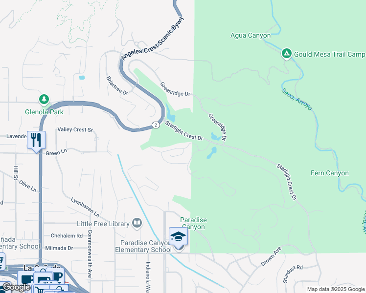 map of restaurants, bars, coffee shops, grocery stores, and more near 731 Starlight Heights Drive in La Cañada Flintridge