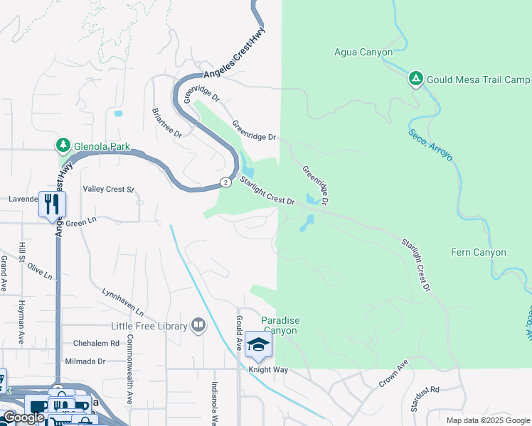 map of restaurants, bars, coffee shops, grocery stores, and more near 729 Starlight Heights Drive in La Cañada Flintridge