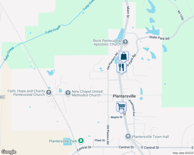 map of restaurants, bars, coffee shops, grocery stores, and more near 148-178 Meadowbrook Road in Plantersville