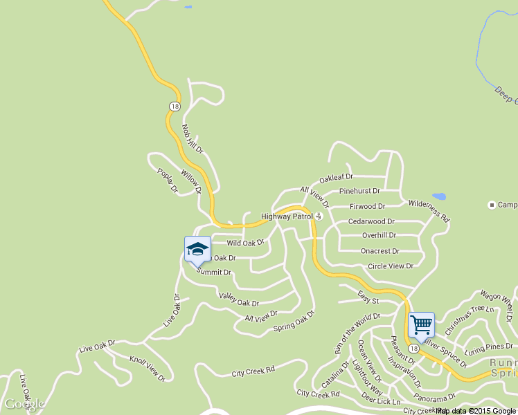 map of restaurants, bars, coffee shops, grocery stores, and more near 31080 Hilltop Boulevard in Running Springs