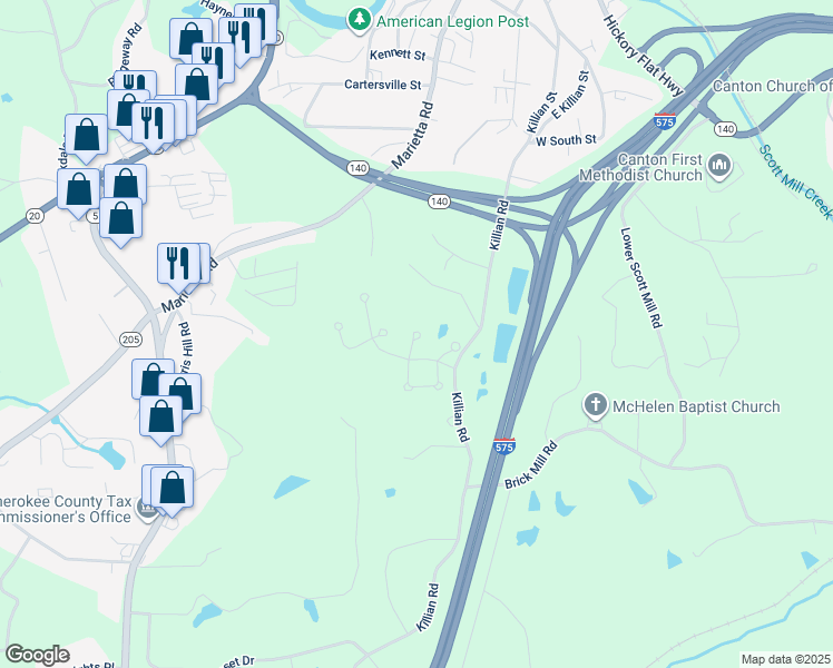 map of restaurants, bars, coffee shops, grocery stores, and more near 830 Killian Road in Canton