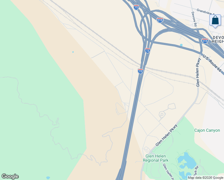 map of restaurants, bars, coffee shops, grocery stores, and more near 2150 Glen Helen Road in San Bernardino