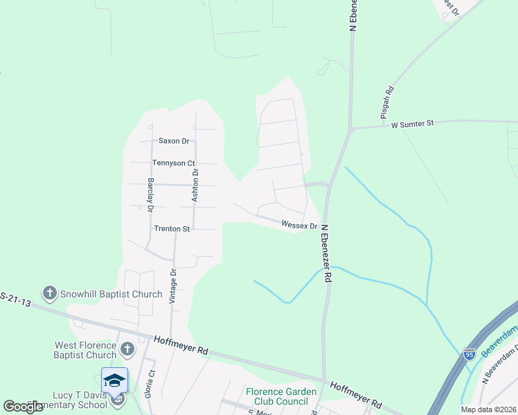 map of restaurants, bars, coffee shops, grocery stores, and more near 1053 Wessex Drive in Florence