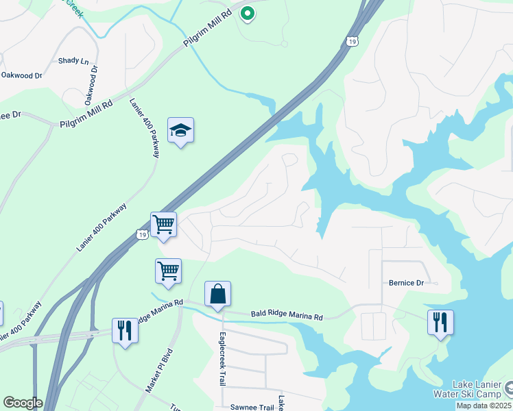 map of restaurants, bars, coffee shops, grocery stores, and more near 1350 Endicott Court in Cumming