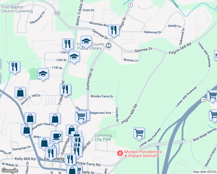 map of restaurants, bars, coffee shops, grocery stores, and more near 480 Broom Drive in Cumming
