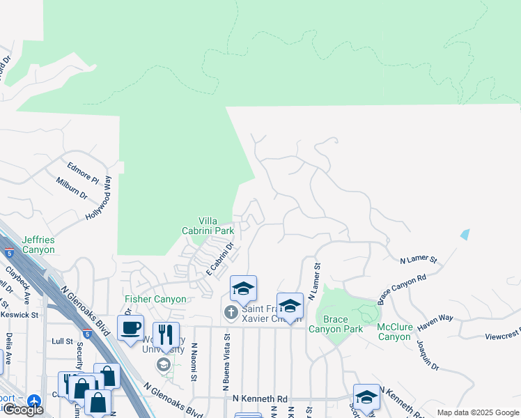map of restaurants, bars, coffee shops, grocery stores, and more near 8024 Vía Pompeii in Burbank