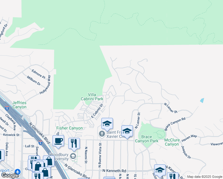 map of restaurants, bars, coffee shops, grocery stores, and more near 8030 Vía Pompeii in Burbank