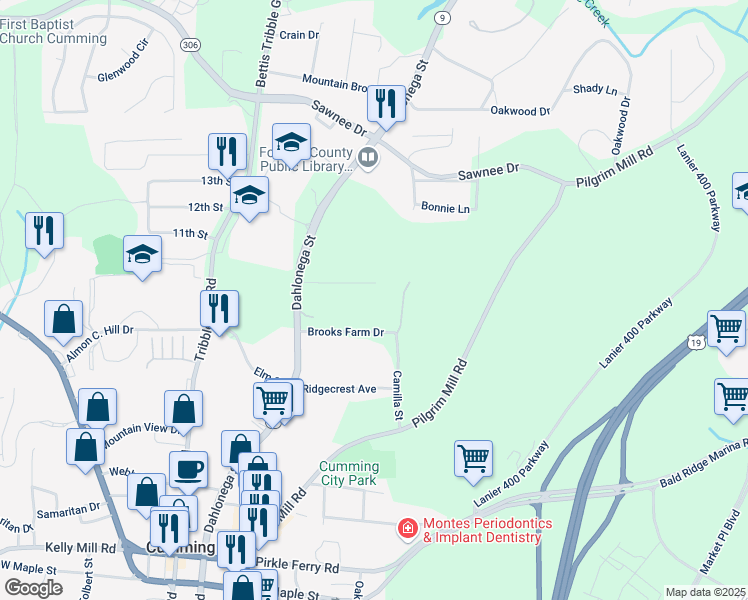 map of restaurants, bars, coffee shops, grocery stores, and more near 482 Broom Drive in Cumming