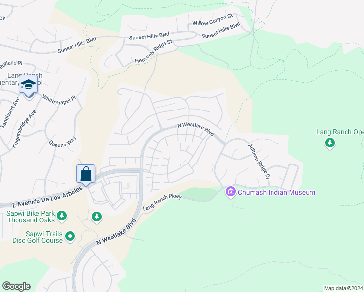map of restaurants, bars, coffee shops, grocery stores, and more near 3121 La Casa Court in Thousand Oaks