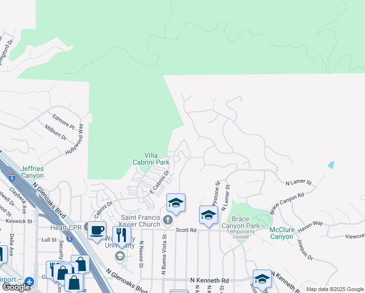 map of restaurants, bars, coffee shops, grocery stores, and more near in Burbank