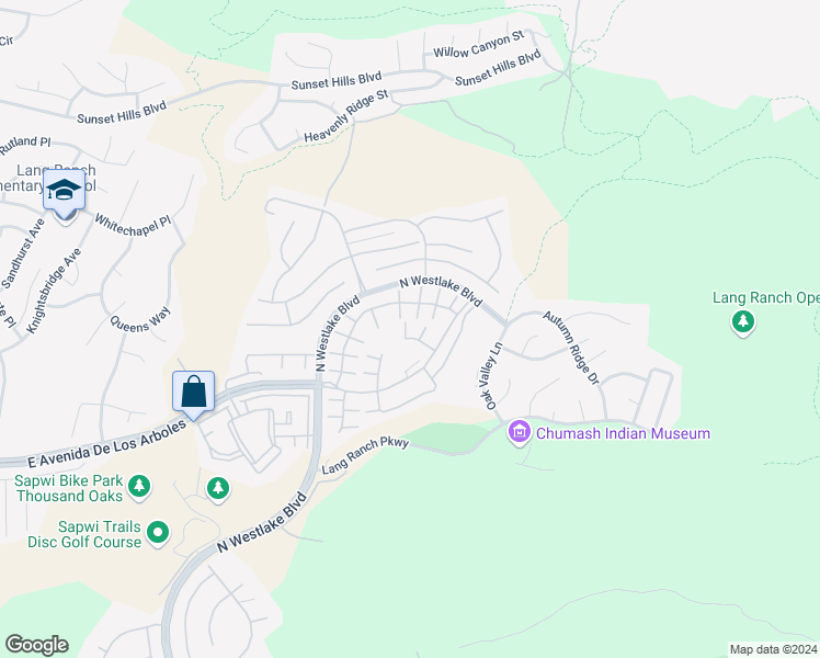 map of restaurants, bars, coffee shops, grocery stores, and more near 3121 La Casa Court in Thousand Oaks