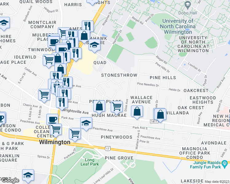 map of restaurants, bars, coffee shops, grocery stores, and more near 806 Strickland Place in Wilmington