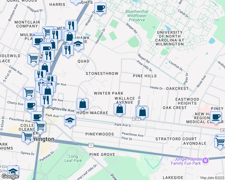 map of restaurants, bars, coffee shops, grocery stores, and more near 228 Dixie Avenue in Wilmington