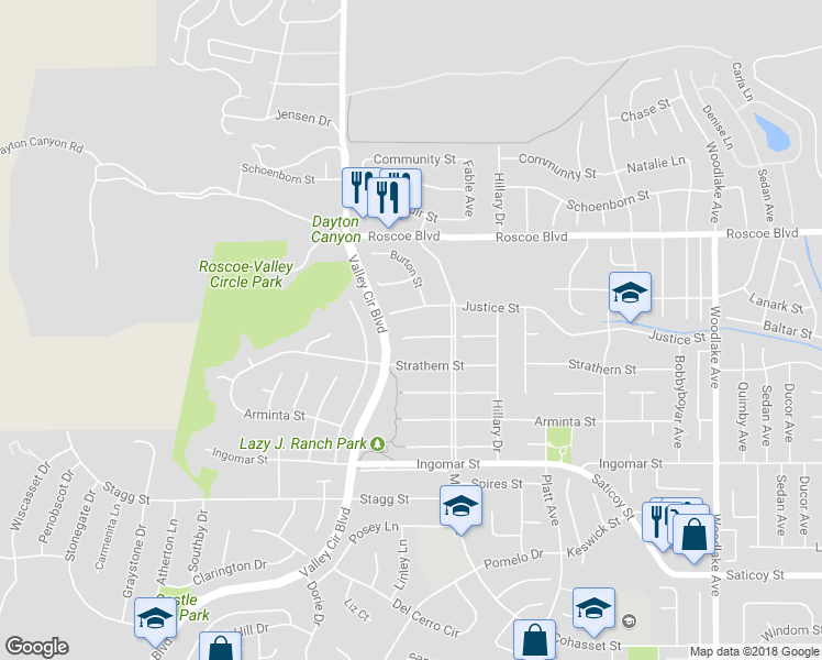 map of restaurants, bars, coffee shops, grocery stores, and more near 23711 Baltar Street in Los Angeles