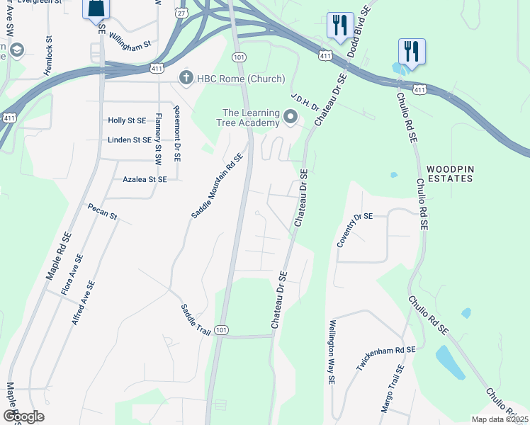 map of restaurants, bars, coffee shops, grocery stores, and more near 30 Saddlebrook Drive in Rome