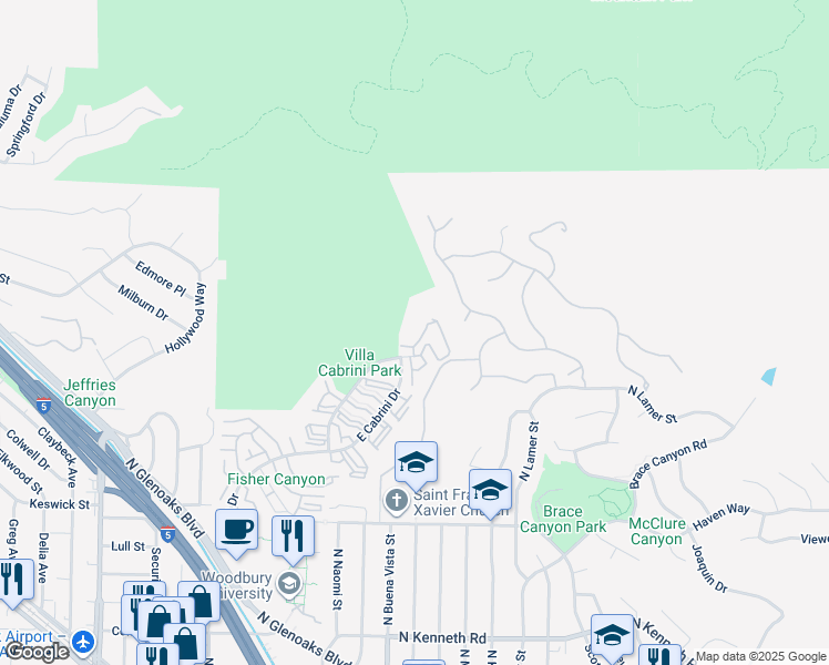 map of restaurants, bars, coffee shops, grocery stores, and more near 8041 Vía Latina in Burbank
