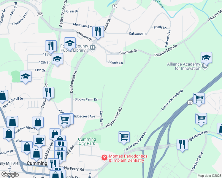 map of restaurants, bars, coffee shops, grocery stores, and more near in Cumming