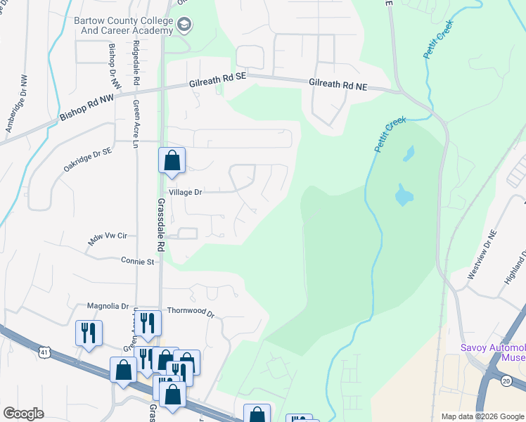 map of restaurants, bars, coffee shops, grocery stores, and more near 12 Benfield Circle Southeast in Cartersville