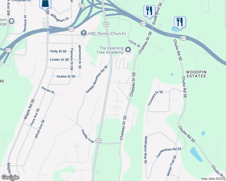 map of restaurants, bars, coffee shops, grocery stores, and more near 31 Saddlebrook Drive in Rome