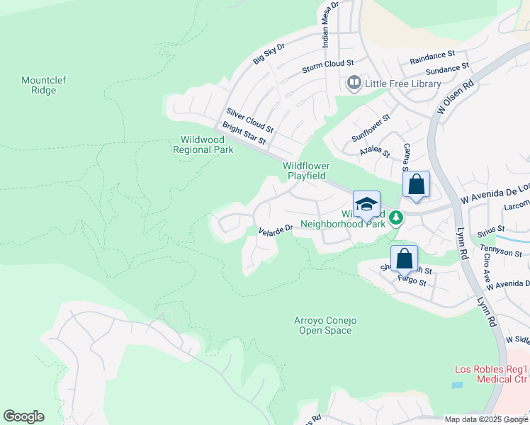 map of restaurants, bars, coffee shops, grocery stores, and more near 2747 North Granvia Place in Thousand Oaks