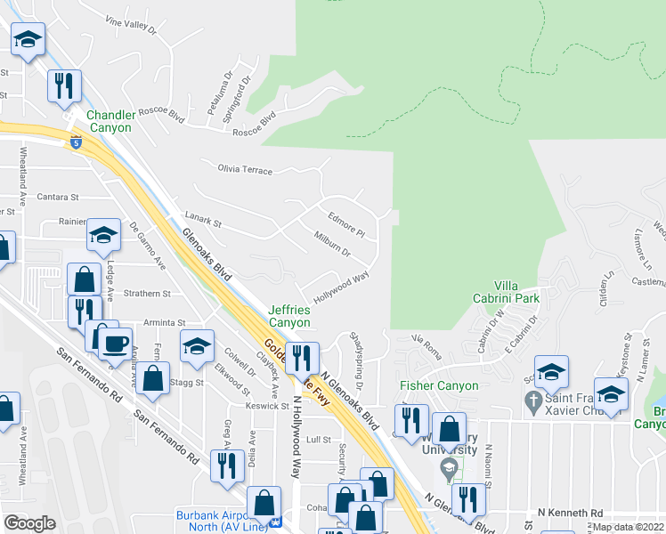 map of restaurants, bars, coffee shops, grocery stores, and more near 7971 Sangamon Avenue in Los Angeles