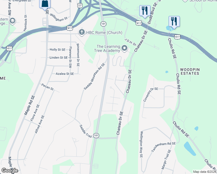map of restaurants, bars, coffee shops, grocery stores, and more near 29 Saddlebrook Drive in Rome