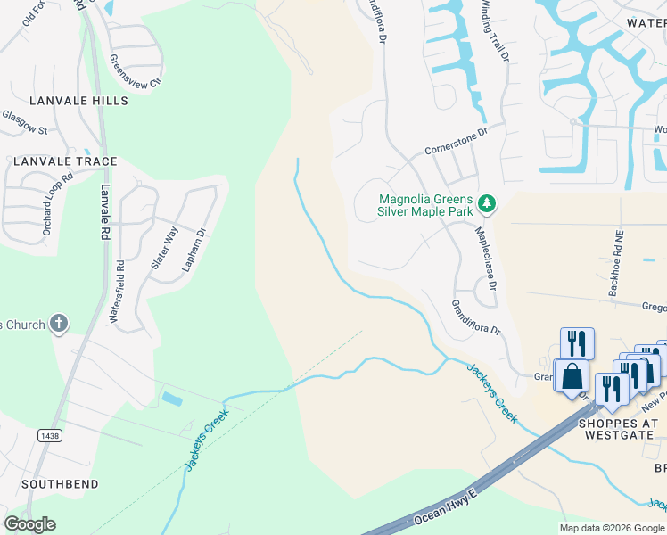 map of restaurants, bars, coffee shops, grocery stores, and more near 1123 Maplechase Drive in Leland