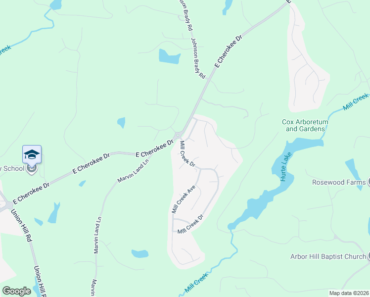 map of restaurants, bars, coffee shops, grocery stores, and more near 107 Mill Creek Drive in Canton