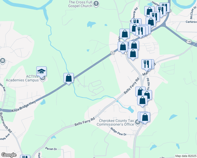map of restaurants, bars, coffee shops, grocery stores, and more near 525 Broughton Drive in Canton