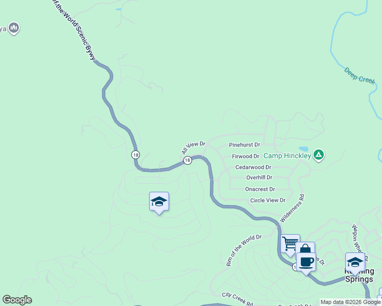 map of restaurants, bars, coffee shops, grocery stores, and more near 31172 Outer Highway 18 North in Running Springs