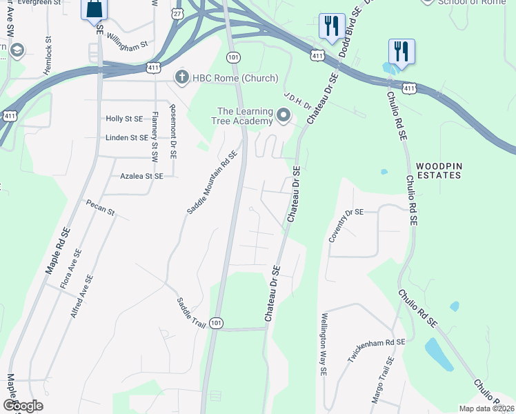 map of restaurants, bars, coffee shops, grocery stores, and more near 29 Saddlebrook Drive in Rome