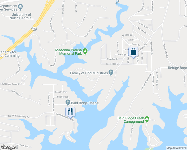 map of restaurants, bars, coffee shops, grocery stores, and more near 5555 Pilgrim Point Extension in Cumming