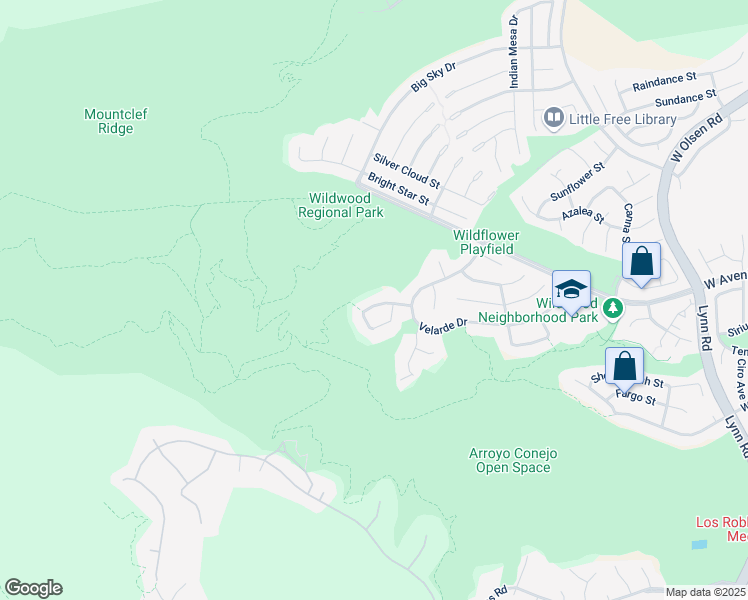 map of restaurants, bars, coffee shops, grocery stores, and more near 2667 San Miguel Circle in Thousand Oaks