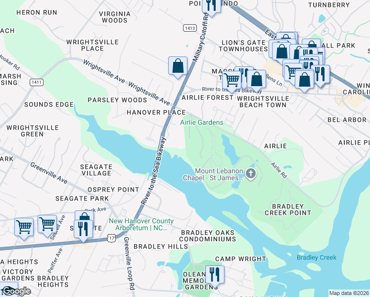 map of restaurants, bars, coffee shops, grocery stores, and more near 124 Edgehill Road in Wilmington