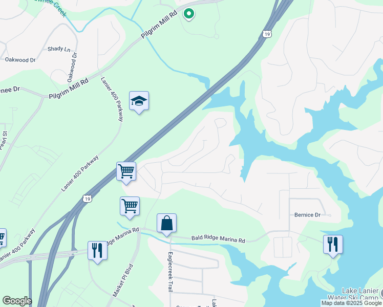 map of restaurants, bars, coffee shops, grocery stores, and more near 1350 Endicott Court in Cumming