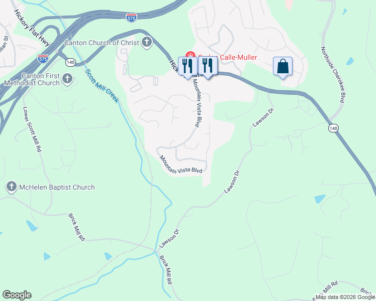 map of restaurants, bars, coffee shops, grocery stores, and more near 403 Eaglewood Way in Canton