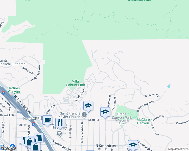 map of restaurants, bars, coffee shops, grocery stores, and more near 8024 Vía Pompeii in Burbank