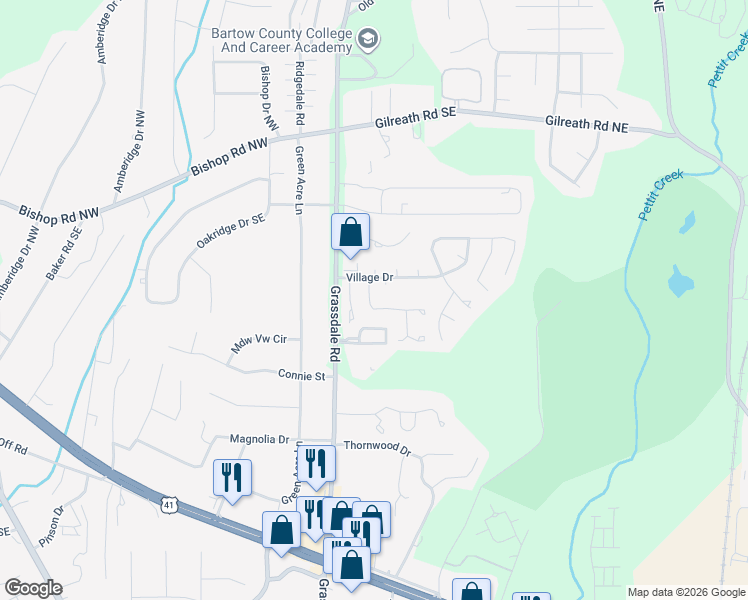 map of restaurants, bars, coffee shops, grocery stores, and more near 11 Sheffield Place in Cartersville