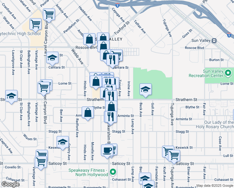 map of restaurants, bars, coffee shops, grocery stores, and more near 8023 Troost Avenue in Los Angeles