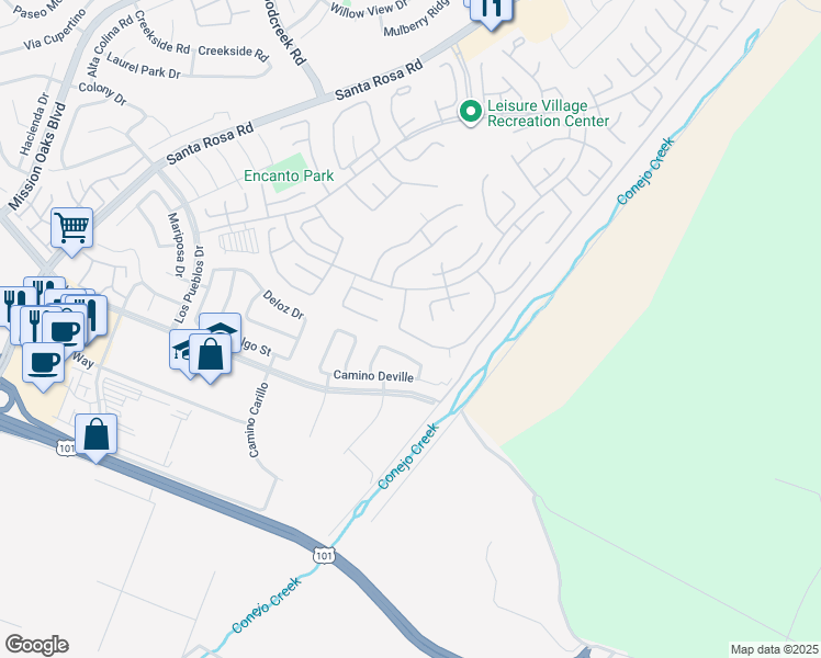 map of restaurants, bars, coffee shops, grocery stores, and more near 20133 Village 20 in Camarillo