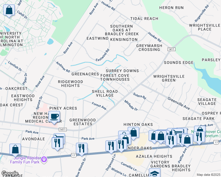 map of restaurants, bars, coffee shops, grocery stores, and more near 5604 Andover Road in Wilmington