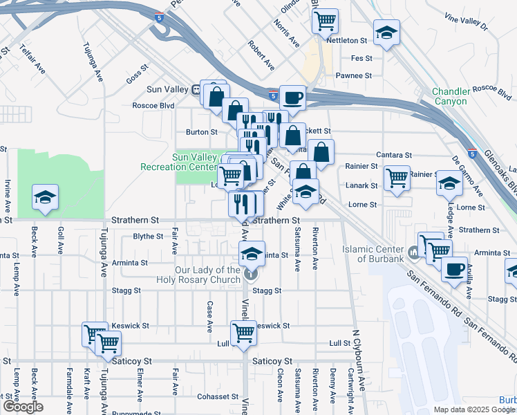 map of restaurants, bars, coffee shops, grocery stores, and more near 10978 Ratner Street in Los Angeles