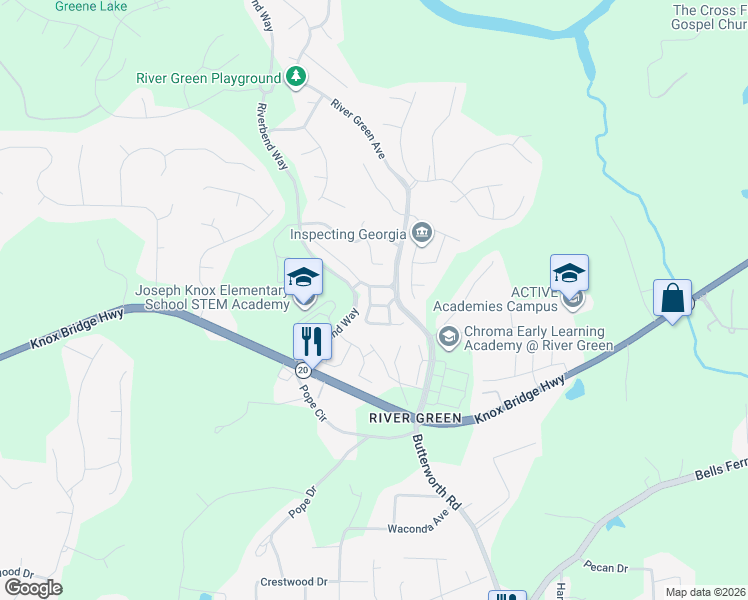 map of restaurants, bars, coffee shops, grocery stores, and more near 410 Genevieve Drive in Canton