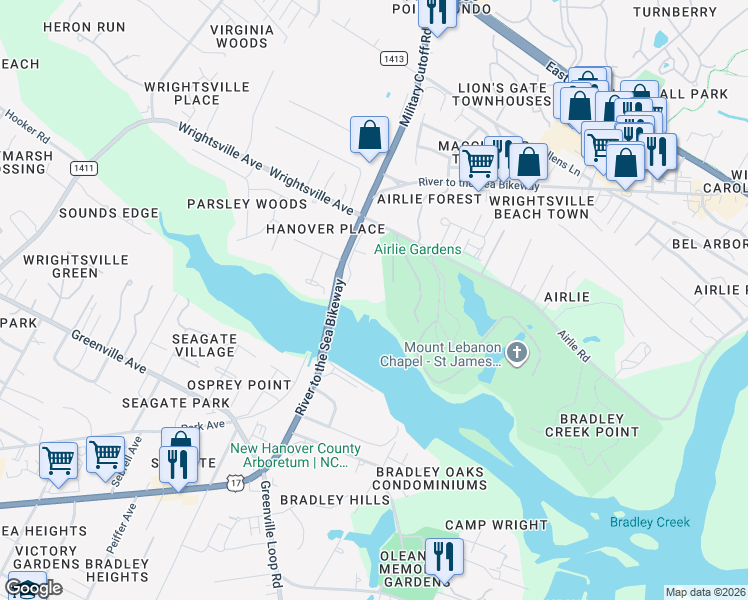 map of restaurants, bars, coffee shops, grocery stores, and more near 124 Edgehill Road in Wilmington